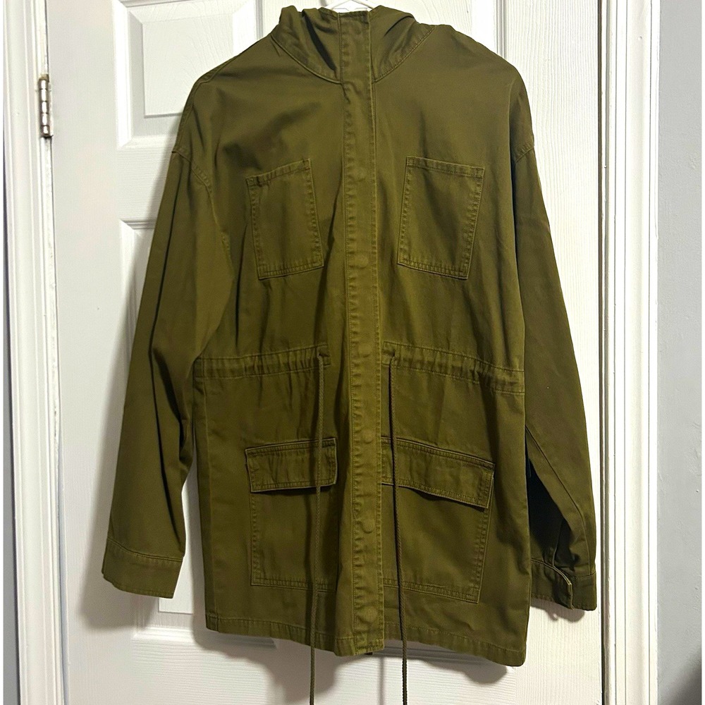 Forever 21 Green Hooded Utility Jacket Snap Front Mid-Length Women's Size M